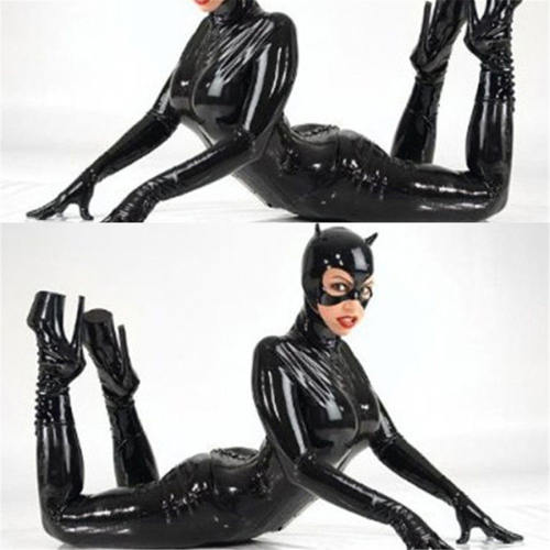 Patent Leather Cat Girl Catsuit Black Sexy DS Club Uniforms PQX628