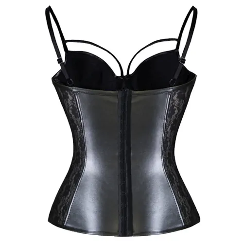 Sexy Mesh Corset Lingerie PU Leather Bustiers See-through Lace Sexy Costume PQ70086