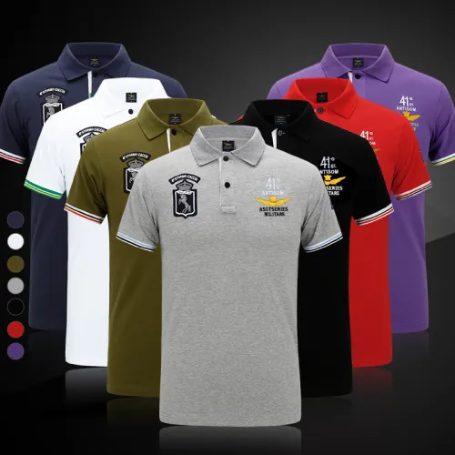 White Summer Cotton Lapel POLO Shirt Short Sleeve Men's Sports T-shirts PQ087A