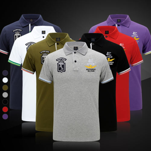White Summer Cotton Lapel POLO Shirt Short Sleeve Men's Sports T-shirts PQ087A