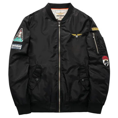 Black Plus Size Pilot Baseball Coat Men's Sports Casual Jacket PQ1688D