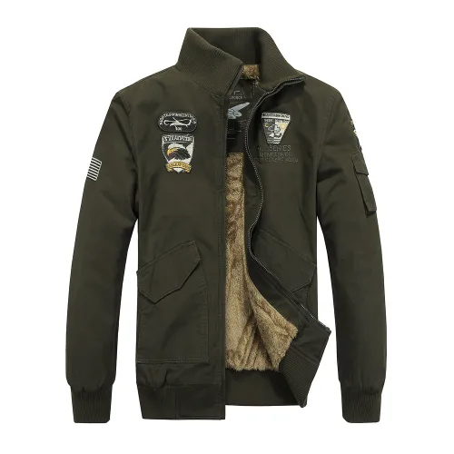 Men's Cotton Military Jacket Winter Velvet Bomber Casual Jacket PQ8303B