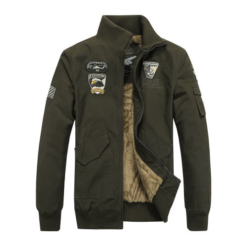 Men's Cotton Military Jacket Winter Velvet Bomber Casual Jacket PQ8303B