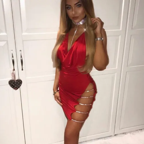 Red Color Sequin Night Club Wear For Women Sexy Mini Dresses PQFD6131C