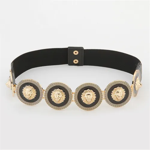 Metal Lion Head Belt Elastic Wide Waist Seal Animal Decoration Belt PQZL6080