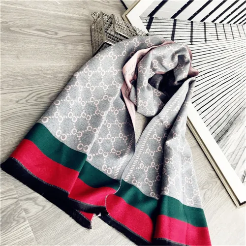 Light Grey Imitation Cashmere Scarfs Women Letter Striped Shawl PQ1981C