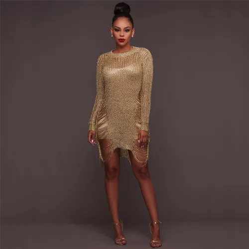 Rose Wool Beach Blouse Sexy Beach Dresses Hollow Knitted Dress PQZ002C