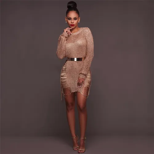Silver Wool Beach Blouse Sexy Beach Dresses Hollow Knitted Dress PQZ002B