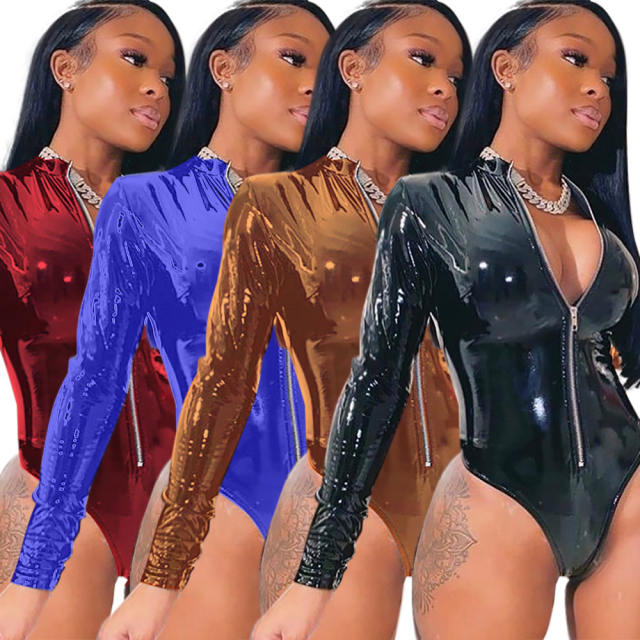 Sexy PU Bodysuits Wet Look PU Nightclub Wear High Elasticity Catsuit PQ3313D