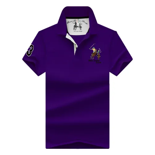 Purple Men Lapel Loose Tops Summer Polo Shirt Cotton Short Sleeve T-shirt PQ2020E