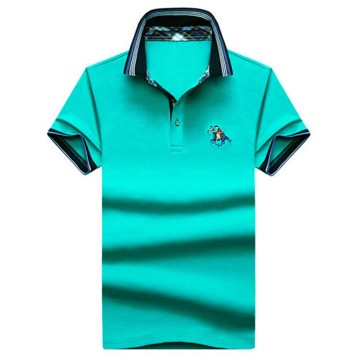 Light Green Men Polo Shirts Short Sleeve T-shirts Lapel Summer Tops PQLG1703D