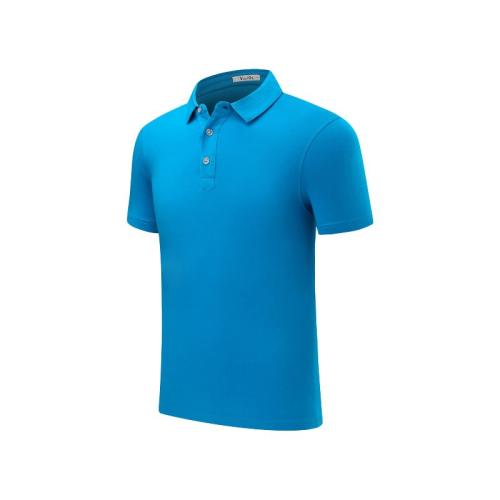 Blue Plain Weave Shirts Lapel Work POLO Shirt Summer Combed Cotton Tops PQ1838E