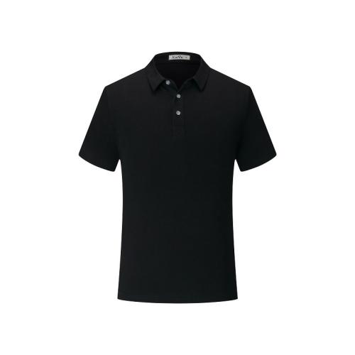Black Summer Combed Cotton Tops Plain Weave Lapel Work Shirts POLO shirt PQ1838A