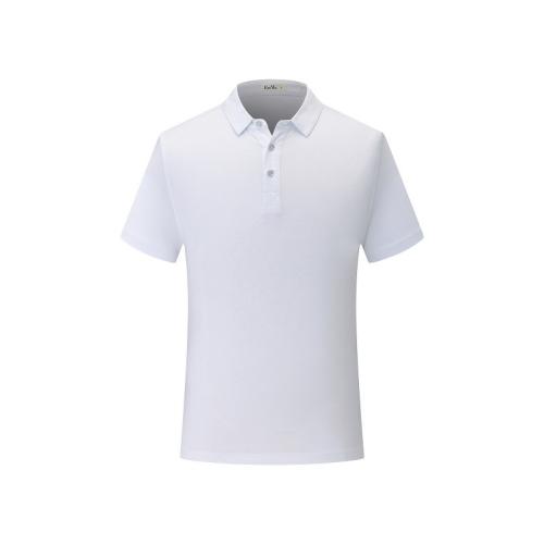 White Plain Weave Shirts Lapel Work POLO Shirt Summer Combed Cotton Tops PQ1838D