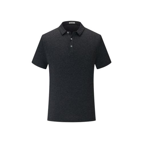 Dark Grey Summer Combed Cotton Tops Plain Weave Lapel Work Shirts POLO shirt PQ1838B