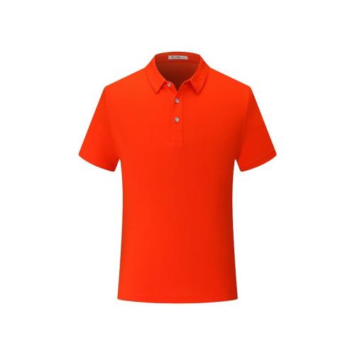 Orange Plain Weave Shirts Lapel Work POLO Shirt Summer Combed Cotton Tops PQ1838G