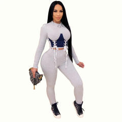 Sexy Slim Streetwear For Women Solid Color Lace-up Two Piece Set PQ4321A