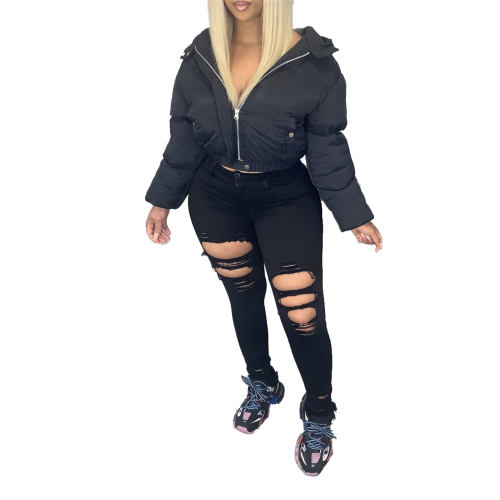 Black Winter Duck Down Coat For Women Fashion Hooded Autumn Jacket PQ4560C