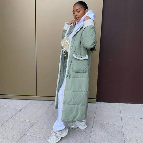 Fashion Loose Down Jacket Long Fleece Particle White Duck Down Coat PQ4557