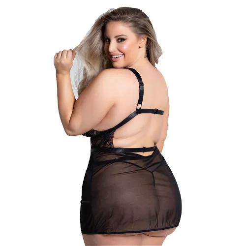Black V-neck Sexy Sleepwear For Women Lace Babydoll Lingerie PQBS018
