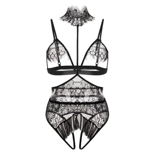 Black Eyelash Lace Bra with Panties Sexy Women Underwear PQZT272