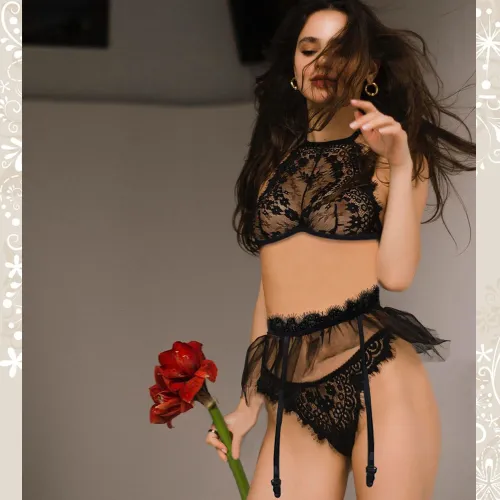 Sexy Transparent Eyelash Lace Bra Seductive Mesh Skirt PQBS006