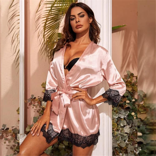 Female Night Dress Robe Sexy Satin Sleepwear For Women PQZT162B