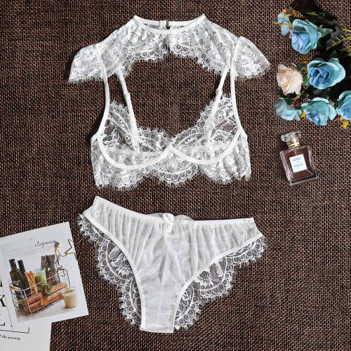 Women Erotic Lingerie Sets Sexy Eyelash Lace Bra With Shorts PQZT266B
