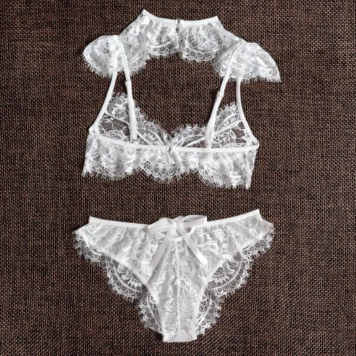 Women Erotic Lingerie Sets Sexy Eyelash Lace Bra With Shorts PQZT266B