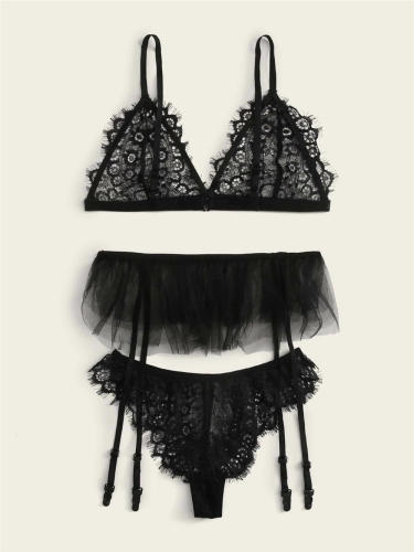 Women Eyelash Lace Lingerie Sexy Night Club Wear Bikini Bra Set PQZT327A