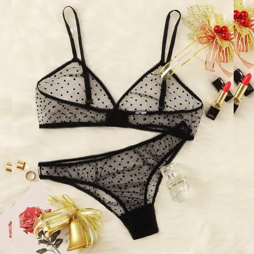 Women Mesh Bikini Lingerie Sexy Bra Set With Panties PQZT298B