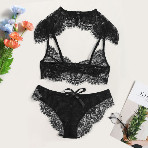 Sexy Eyelash Lace Bra With Shorts Women Erotic Lingerie Sets PQZT266A