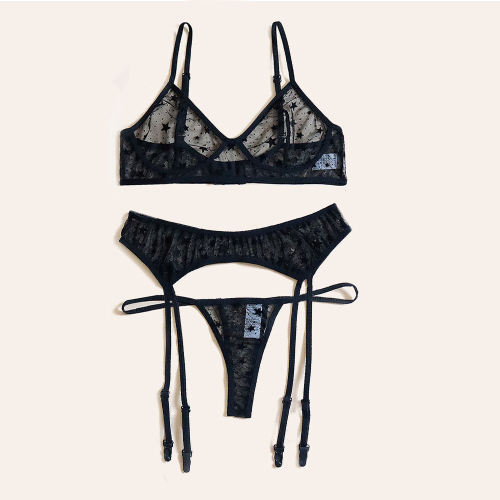 Black Mesh Bra With Panties for Women Sexy Lingerie Set PQBS009