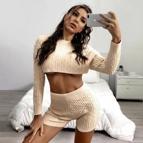 Fashionable Sweater For Women Pure Color Short Suit Lounge Wear PQCQ006