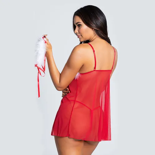 Christmas Babydoll Lingerie For Women Xmas Mesh Sleepwear PQG474