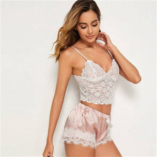 Lace Camisole For Women Satin Shorts Sexy Lounge Wear PQZZT084