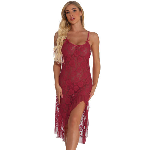 Lace Long Night Dress for Women High Split Sexy Lingerie Set PQYM7112A