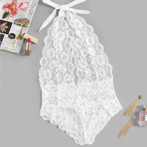 White Sheer Lace Teddies Lingerie for Women Sexy Bodysuit PQBS004D