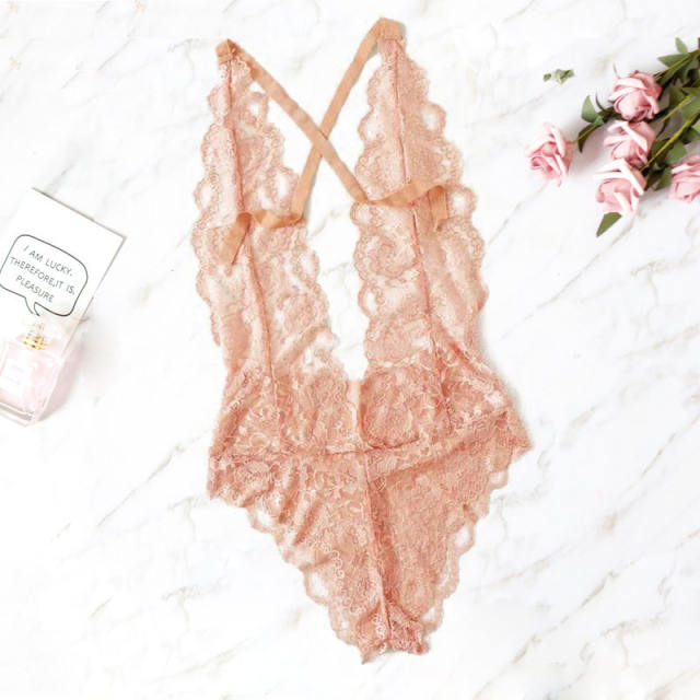 Pink Sheer Lace Teddies Lingerie for Women Sexy Bodysuit PQBS004A