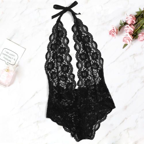 Black Sheer Lace Teddies Lingerie for Women Sexy Bodysuit PQBS004B