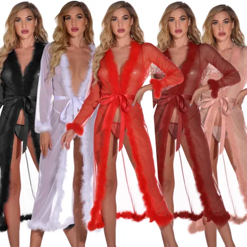 White Plus Size Plush Long NIght Dresses For Women Sleepwear PQYM7837B