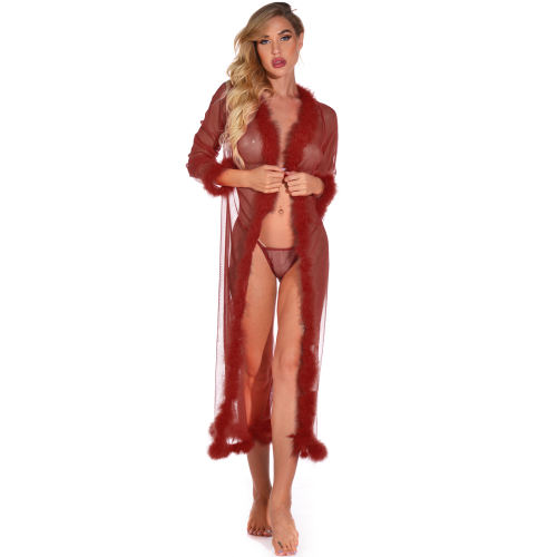 Wine Red Women Sleepwear Lingerie Plus Size Plush Long NIght Dresses PQYM7837D