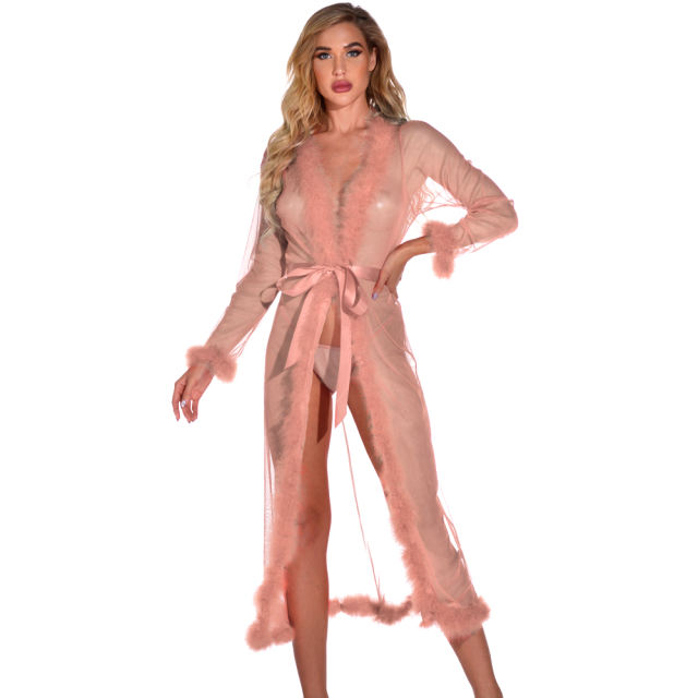 Pink Plus Size Plush Long NIght Dresses For Women Sleepwear PQYM7837C