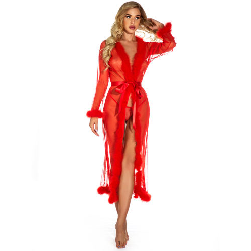 Red Women Sleepwear Lingerie Plus Size Plush Long NIght Dresses PQYM7837E