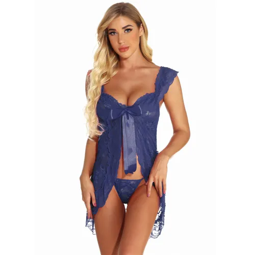 Blue Plus Size Lace Babydoll Lingerie For Women Sleepwear PQ8060C