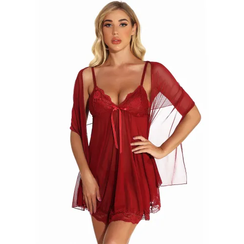 Sexy Lace Sleepwear with Scarf Plus Size Babydoll Lingerie PQYM7099B