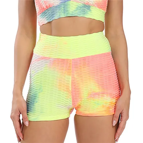 High Waist Tie-Dyed Fitness Leggings Women Sexy Sport Shorts PQ9616D