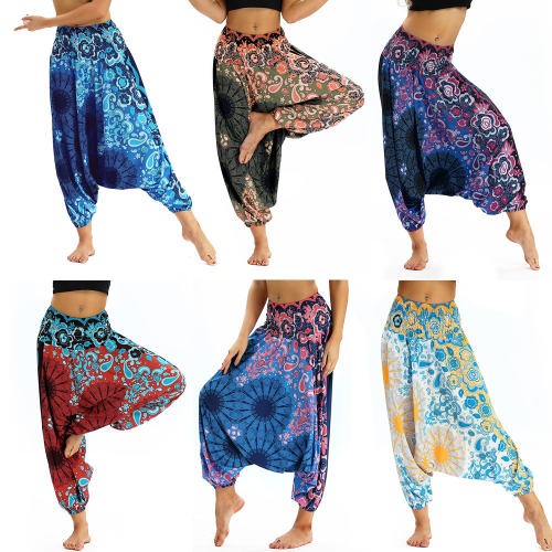 Women Digital Printed High Waist Yoga Leggings Harem Hippie Pants PQYCL-015