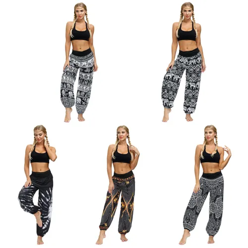 Loose Yoga Dance Bloomers Women Straight Wide Leg Hippie Pants PQYEX013
