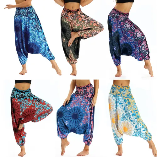 Women Digital Printed High Waist Yoga Leggings Harem Hippie Pants PQYCL-017